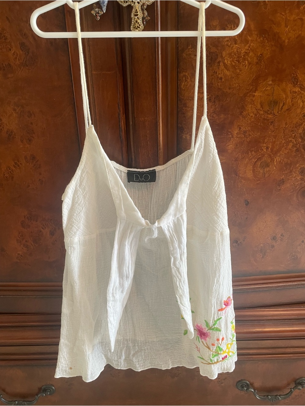 Urban Outfitters White Camisole with Pink & Green Floral Embroidery